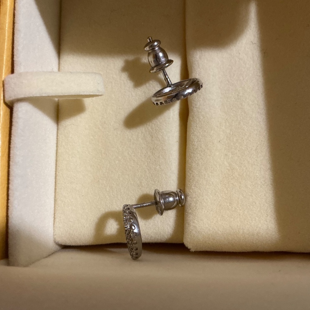 Preloved FENDI Pierced Petite Silver Earrings w/Crystals - Picture 6 of 12